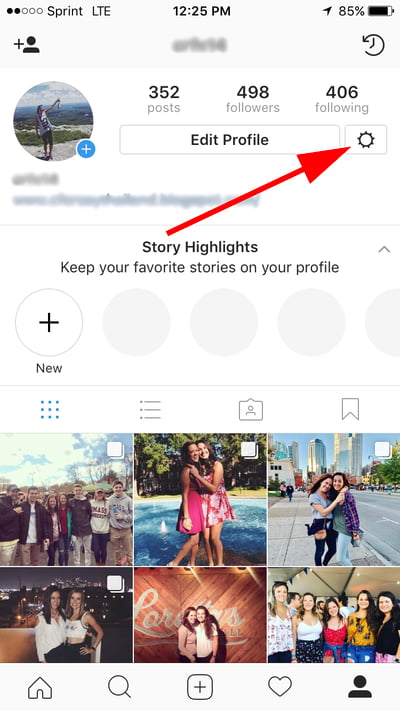 cog icon for settings next to the edit profile button in instagram