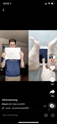 Video on TikTok showing like, comment, share and follow buttons