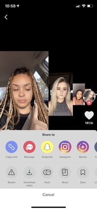 Using share options to start a Duet on TikTok