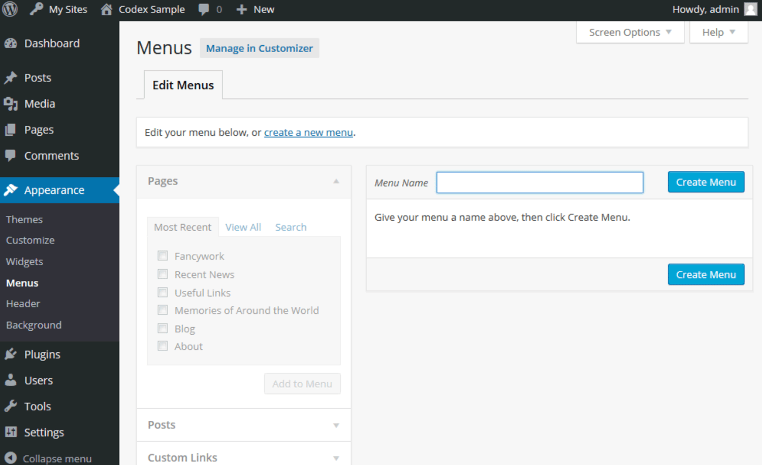 edit menus on WordPress website