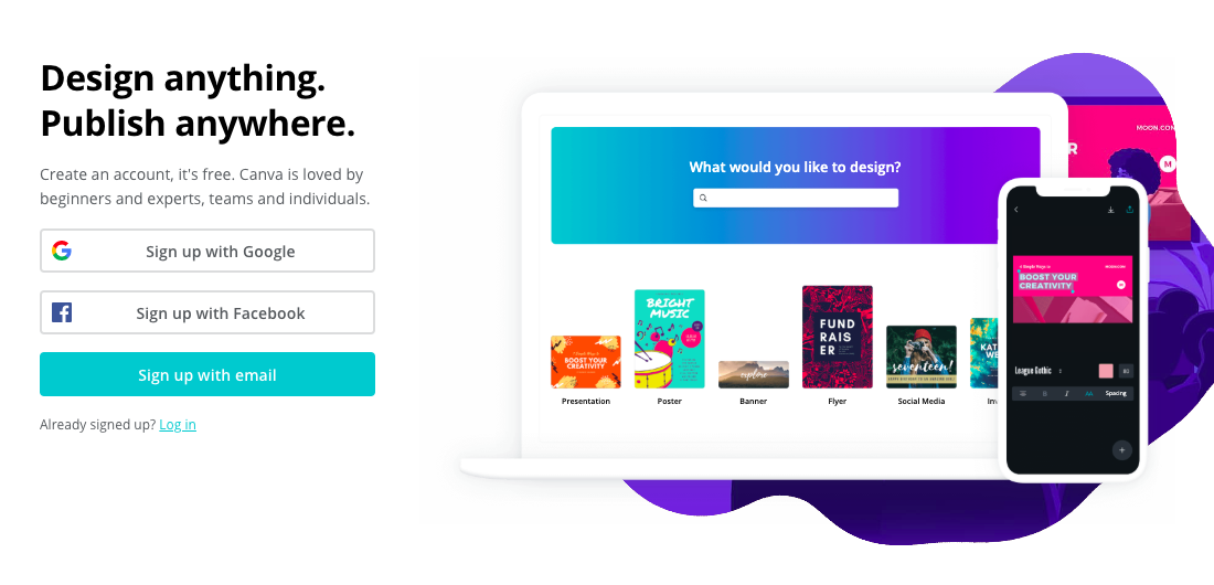 product page for the wireframe tool  Canva