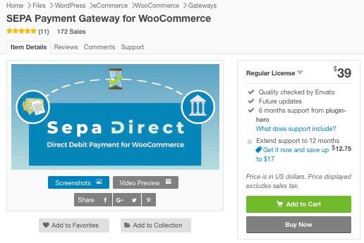 SEPA Payment Gateway for WooCommerce plugin in CodeCandyon marketplace