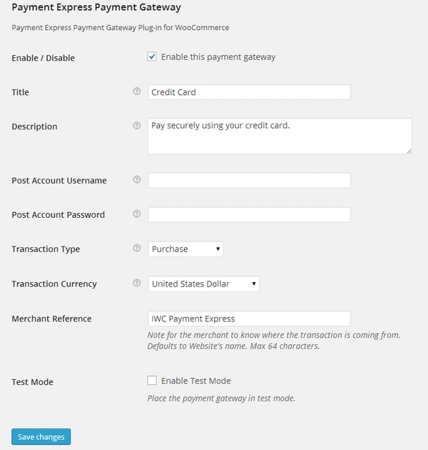 Configuring settings of Payment Express pxpost gateway plugin