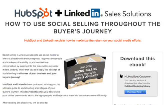 Co-marketing offer about social media and sales by HubSpot and LinkedIn