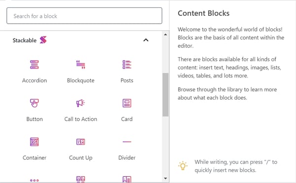stackable blocks content blocks for wordpress