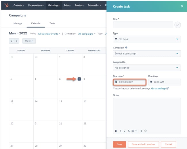 HubSpot marketing plan calendar tool