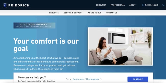 homepage for the hubspot cms hub website example friedrich