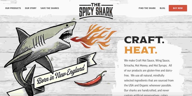homepage for the hubspot cms hub website example the spicy shark