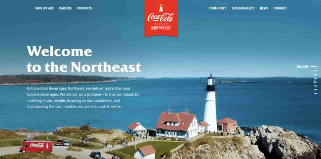 homepage for the hubspot cms hub website example coca cola beverages northeast