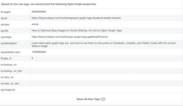 Facebook debugger tool shows issues with open graph tags.