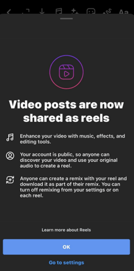 اینستاگرام اعلام می کند که همه ویدیوها به صورت Reel بارگذاری می شوند