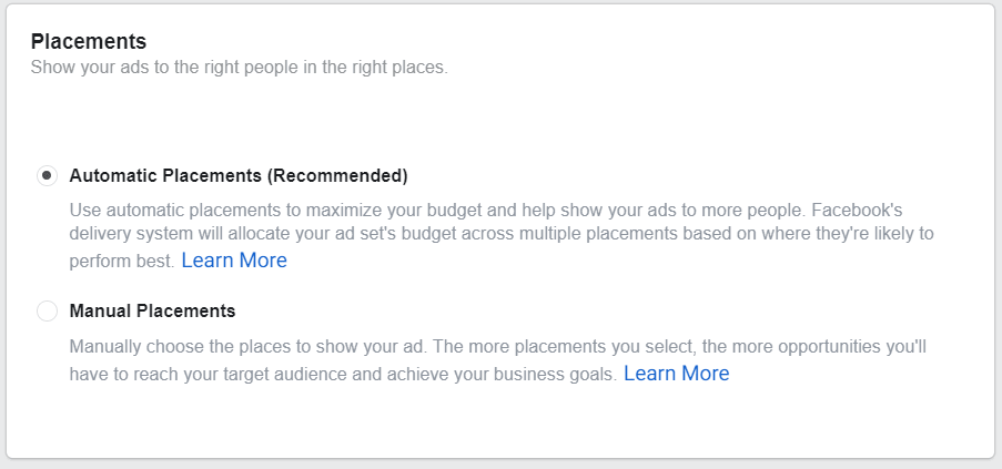 Choose whether you want to manually place your Instagram Story ads in front of audiences, or automatic placement.