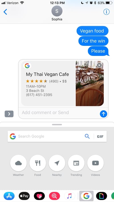 Google iOS extension to show search result previews in iMessage for the iPhone