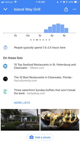 Google restaurant review for Island Way Grill