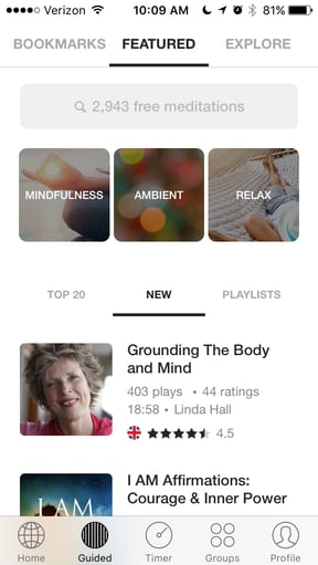 Insight Timer Guided feature