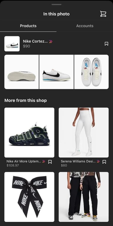 Nike's website products