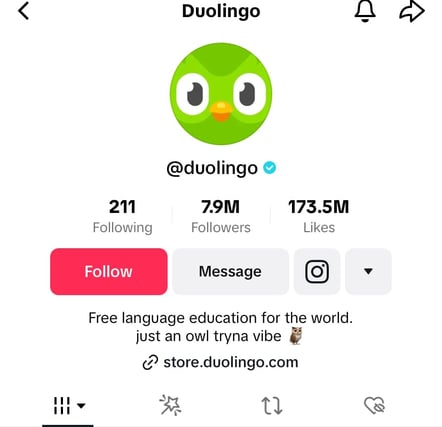 Captura de pantalla de la cuenta Duolingo TikTok