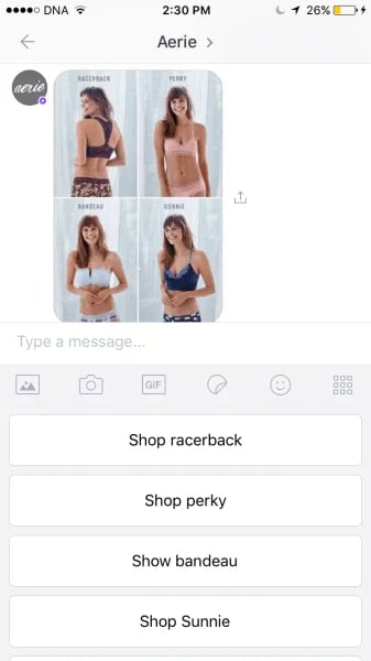 Aerie chatbot for marketing