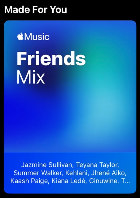 Apple Music personalized recommendations featuring the Friends Mix playlist