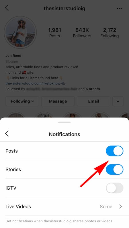 someone's instagram account to get notifications when influencers post