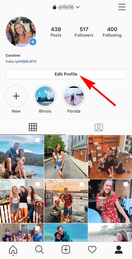 someone's instagram account to click edit profile to add character to bio