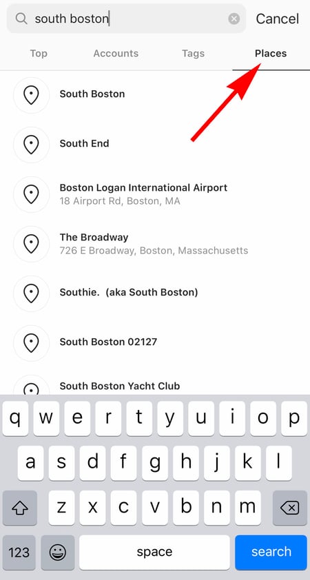 searching location on instagram search feature