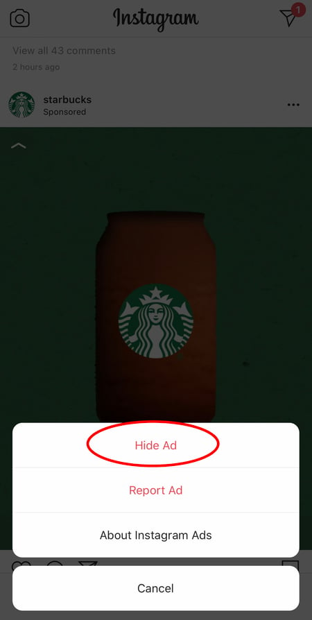 hiding a starbucks ad on instagram