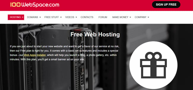 100 WebSpace homepage that reads "free web hosting"