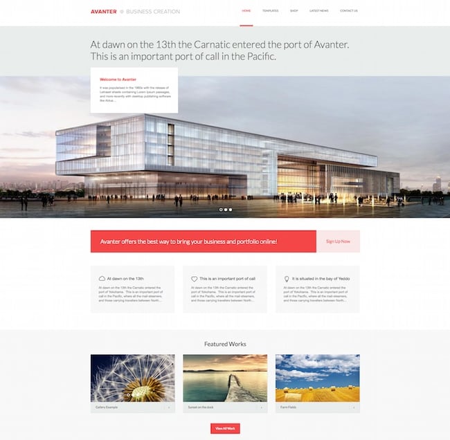 Avanter theme shows construction company website for WordPress