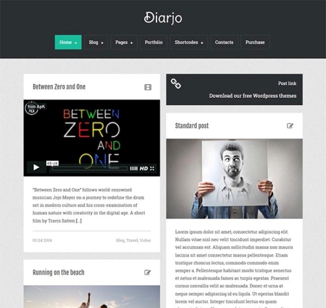 Masony grid blog layout created with minimalist WordPress theme  Diarjo