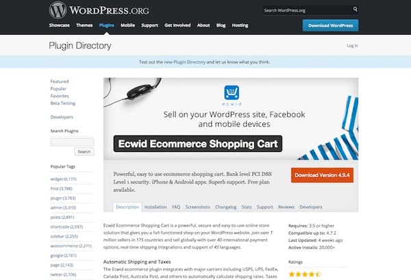 Ecwid Ecommerce Shopping Cart WordPress Plugin