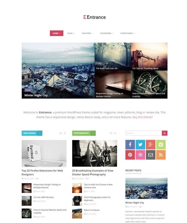 Entrance WordPress Theme for Magazine and Review