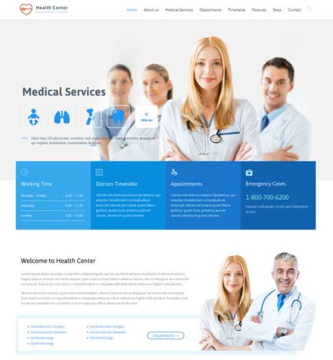 best wordpress health theme: Health Medical Center features welcome section