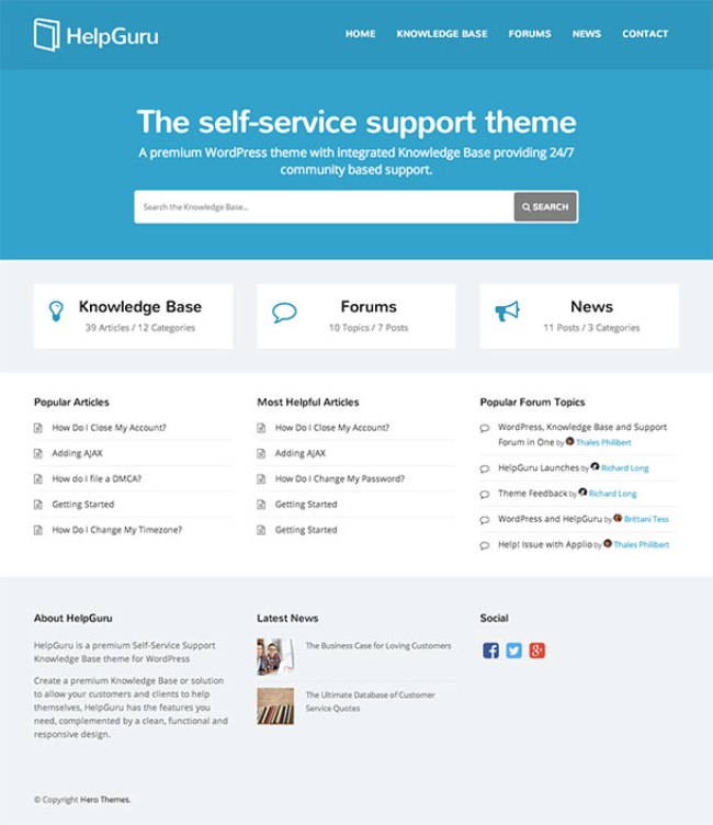 Knowledge Base website with forum built with the HelpGuru theme for WordPress