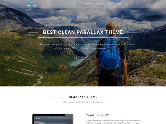 Free parallax Theme Himalayas features landscape hero image