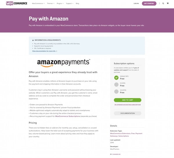 Pay With Amazon dashboard for WordPress