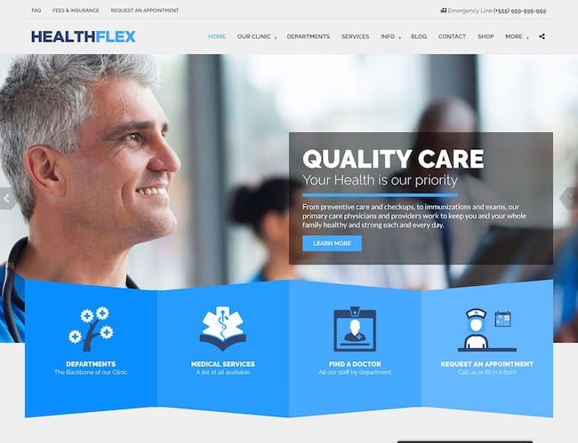 best wordpress health theme: Healthflex features services with illustrative icons