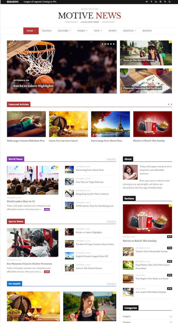 Motive News Theme demo built with HTML5