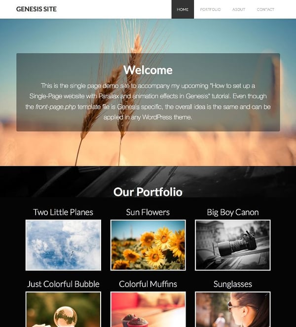free genesis child theme one pager homepage
