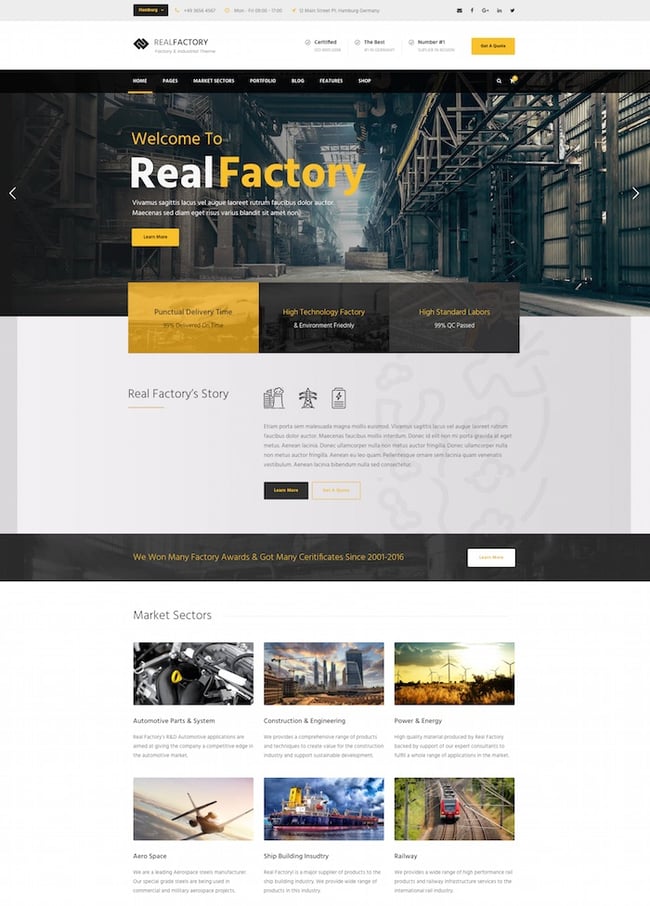 RealFactory theme shows construction company website for WordPress