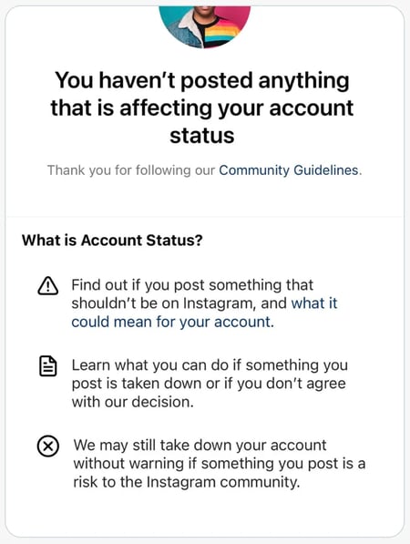 Instagram Shadowban Account Status feature