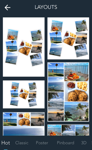 Example collages on Live Collage photo editing app 