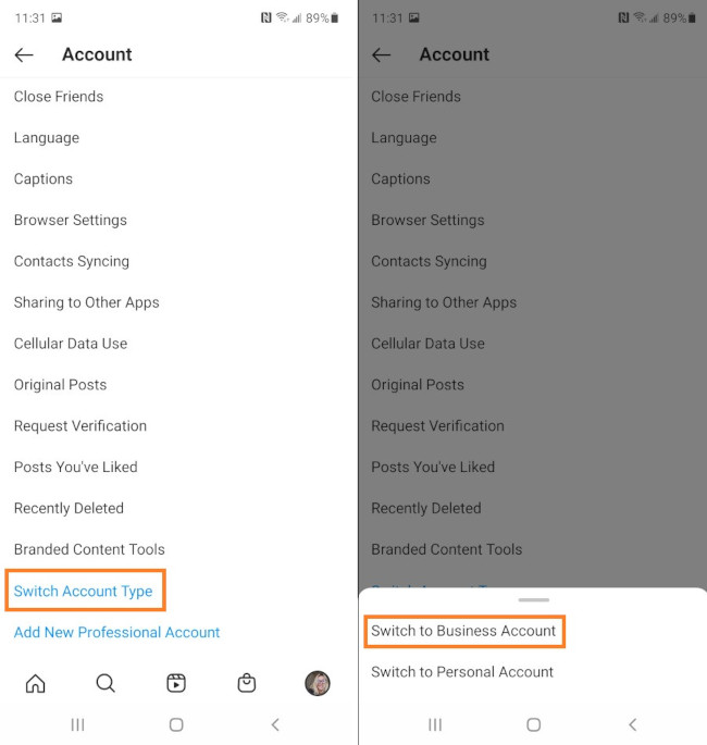 Convert Instagram to a business profile: switch to a business account