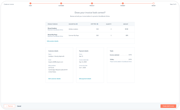Invoice Review screen