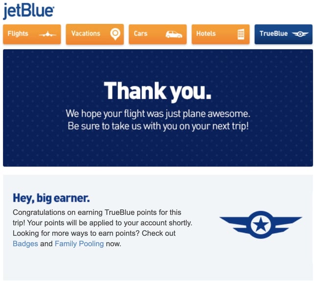 Customer Thank You Letter Example:JetBlue 
