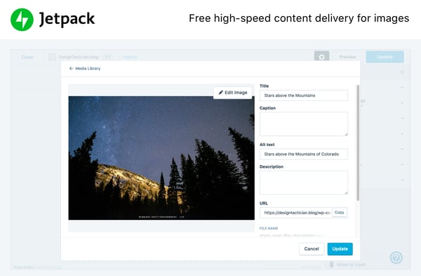 Jetpack’s Image CDN module will optimize and display images on your visitors’ browsers in no time