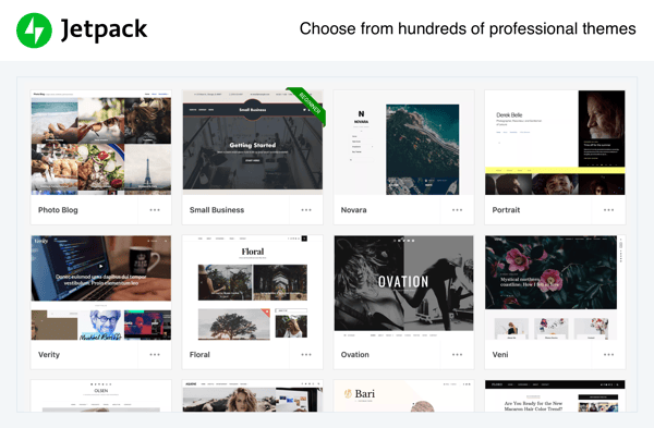 With Jetpack, you can choose from over a hundred themes to begin customizing your site