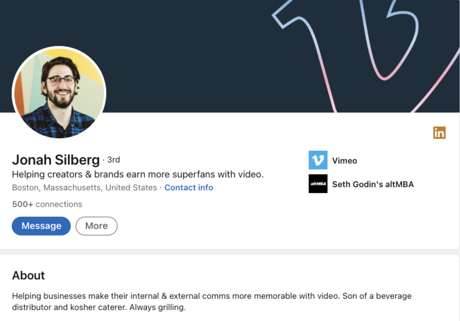 LinkedIn summary example: Jonah Silberg