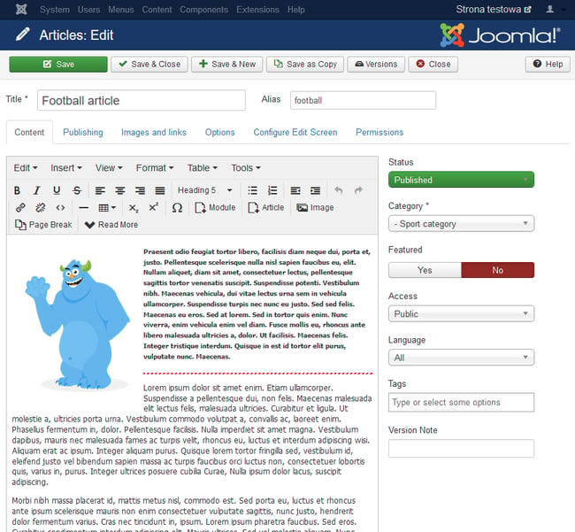 Joomlas content editor is more crowded with built-in features than WordPresss
