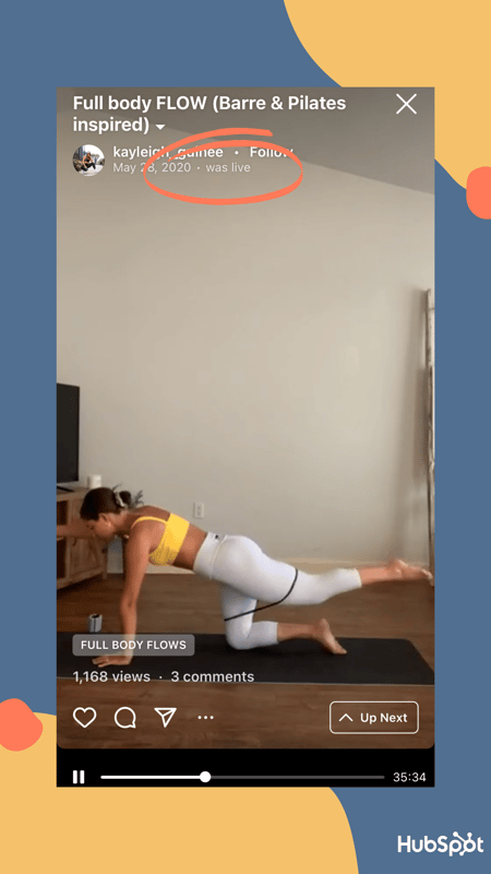 Kayleigh Guinees IGTV video of an Instagram Live workouts